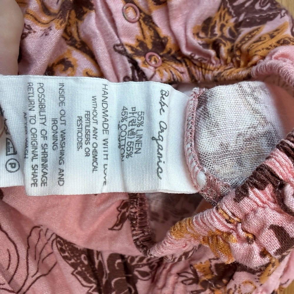 Bebe Organic Pink Floral Smocked Bubble One Piece Linen Cotton Blend 9 Months - Picture 5 of 5